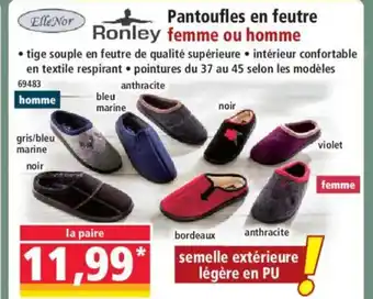 Norma ELLE NOR, RONLEY Pantoufles en feutre femme ou homme offre