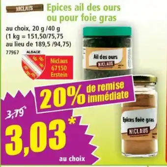 Norma NICLAUS Epices ail des ours ou pour foie gras offre