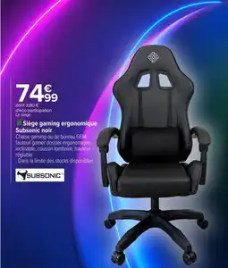 Carrefour Siège gaming ergonomique subsonic noir offre