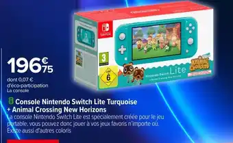 Carrefour Console Nintendo Switch Lite Turquoise + Animal Crossing New Horizons offre