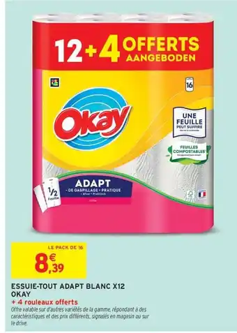Intermarché Express OKAY Essuie-tout adapt blanc x12 offre
