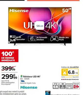 Carrefour HISENSE Téléviseur LED 4K offre