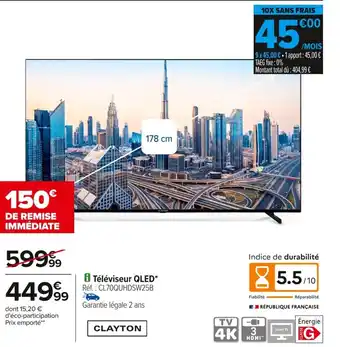 Carrefour CLAYTON Téléviseur QLED offre