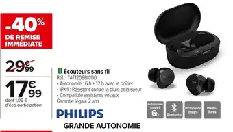 Carrefour PHILIPS Écouteurs sans fil offre