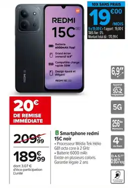 Carrefour Smartphone redmi 15C noir offre