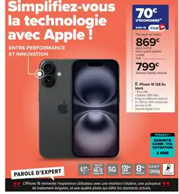 Carrefour IPHONE 16 128 Go black offre