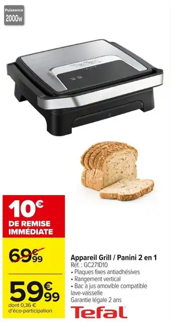 Carrefour Market Appareil grill panini 2 en 1 tefal offre