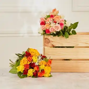 Carrefour FLEUR Bouquet de 19 roses arlequin et gypsophile offre