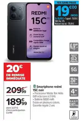 Carrefour Total - smartphone redmi 15c noir offre