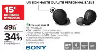 Carrefour Sony - écouteurs sans fil réf. : wc25c2b c/e7 offre