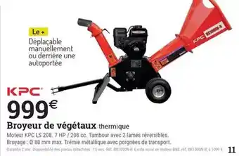Espace emeraude KPC Broyeur de végétaux thermique offre