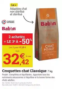 Espace emeraude Bab'in - croquettes chat classique 7 kg offre