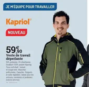 Espace emeraude KAPRIOL Veste de travail déperlante offre