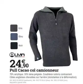 Espace emeraude Pull Cacao col camionneur offre