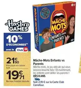 Carrefour Market Hasbro games - mâche-mots enfants vs parents offre