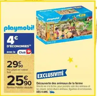 Carrefour Market Playmobil - découverte des animaux de la ferme offre