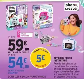 E.Leclerc Licorne - appareil photo instantane offre