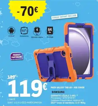 E.Leclerc Samsung - galaxy tab a9 + kid cover offre