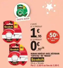 E.Leclerc Scotch - ruban adhésif avec dévidoir crystal ou magic offre