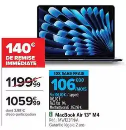 Carrefour Total - macbook air 13 m4 mmv123ena offre