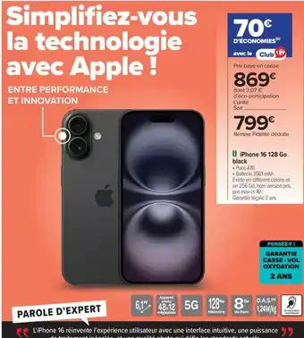 Carrefour Ram - iphone 16 128 go black offre
