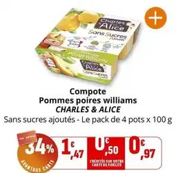 Coccinelle Supermarché CHARLES & ALICE Compote Pommes poires williams offre