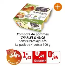 Coccinelle Supermarché CHARLES & ALICE Compote de pommes offre