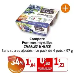 Coccinelle Supermarché CHARLES & ALICE Compote Pommes myrtilles offre