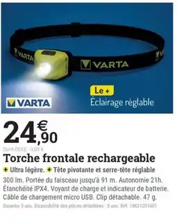 Espace emeraude VARTA Torche frontale rechargeable offre
