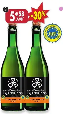 Maximo Lot de 2 bouteilles de cidre la bolée des korrigans doux 2,5° igp Loïc Raison - offre