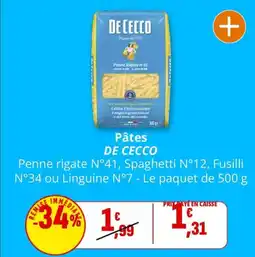 Coccinelle Supermarché DE CECCO Pâtes offre