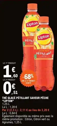 E.Leclerc LIPTON Thé glacé pétillant saveur pêche offre