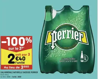 Leader Price Eau minérale naturelle gazeuse Perrier offre
