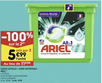 Leader Price Lessive capsules + Lenor Unstoppable Ariel offre