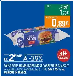 Match CARREFOUR CLASSIC Pains pour Hamburger Maxi Nature offre