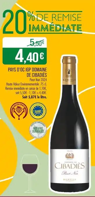 Match DOMAINE DE CIBADIÈS Pays d'Oc IGP offre