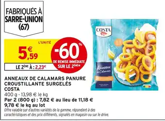 Intermarché Costa Anneaux de Calamars Panure Croustillante Surgelés offre