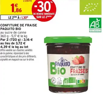 Intermarché Paquito Bio Confiture de Fraise offre
