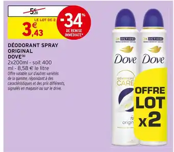 Intermarché Dove Déodorant Spray Original offre