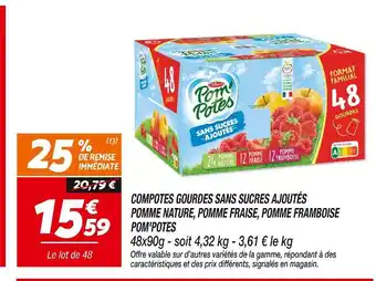 Netto POM'POTES Compotes Gourdes Sans Sucres Ajoutés Pomme Nature offre
