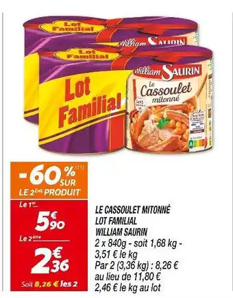 Netto WILLIAM SAURIN Le Cassoulet Mitonné Lot Familial offre