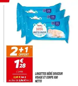 Netto NETTO Lingettes Bébé Douceur Visage et Corps X80 offre