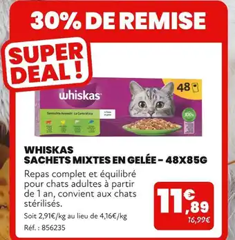 WHISKAS SACHETS MIXTES EN GELÉE - 48X85G