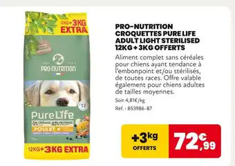 Animalis Pro-Nutrition Croquettes pure life adult light sterilised 12kg + 3kg offerts offre