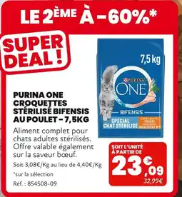 Animalis Purina One Croquettes Stérilisé Bifensis au Poulet - 7,5 kg offre