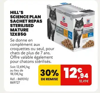 Animalis Hill's Science Plan Sachet repas stérilisé mature 12X85G offre