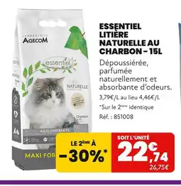 Animalis Agecom Essentiel Litière Naturelle au Charbon - 15L offre