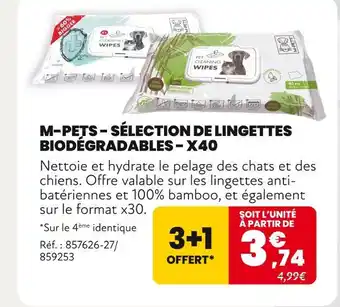 Animalis M-PETS Sélection de lingettes biodégradables - X40 offre