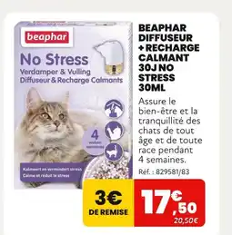 Animalis BEAPHAR Diffuseur + Recharge Calmant 30J No Stress 30ml offre