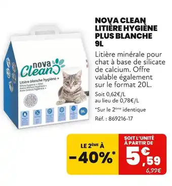 Animalis NOVA CLEAN Litière Hygiène Plus Blanche 9L offre